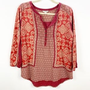 Lucky Brand Mixed Print 3/4 Henley Top sz Large